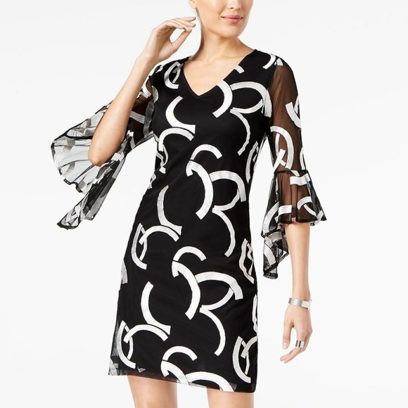 Alfani Embroidered Shift Dress Deep Black 6 - Picture 1 of 2